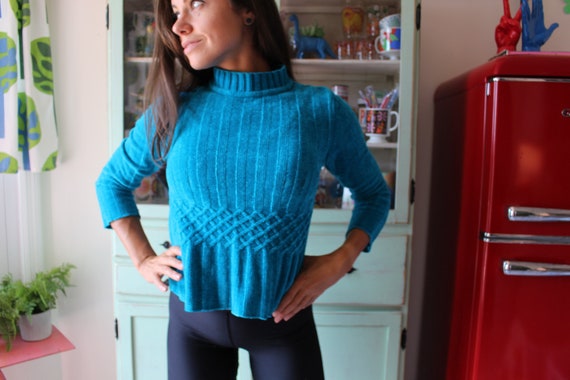 Vintage TEAL Fancy Chic Sweater...size small. fre… - image 2