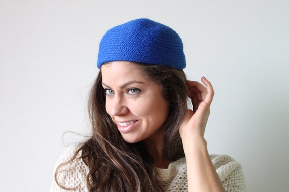 Vintage ROYAL BLUE Mid Century Hat...church. wool… - image 5