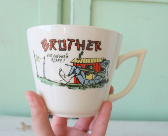 Mid Century Antique Brother Coffee Mug - 1960s Kitsch Retro MCM Dining