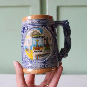 1970s 80s VIRGINIA Beach Va Coffee Mug..unisex. retro. rad. 80s. virginia. novelty. state. lovers. tea. coffee. drink. serve. blue. virginia