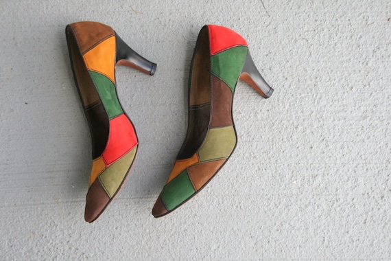 1960s PATCHWORK Heels...size 7 women...amazing. m… - image 2