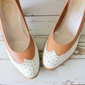 1960s Two-Tone Leather Heels - Size 6.5M - Made in France