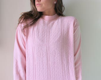 Baby Pink Knit Sweater: 1980s Cotton Blend, Size S/M