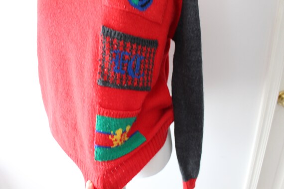 1980s GITANO Red Geometric Turtleneck Sweater - U… - image 3