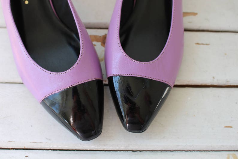 1980s PURPLE and Black Two Toned Leather Classic Heels....size | Etsy