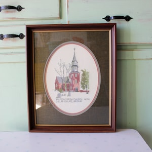 Vintage Williamsburg Bruton Parish Church Embroidered Art - Framed Floral Print
