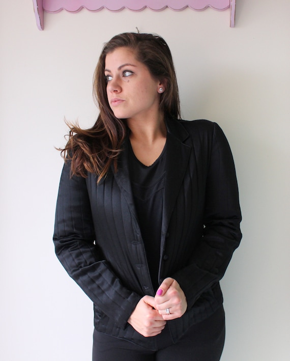 1990s Vintage BLACK SATIN Blazer Jacket...size sm… - image 1