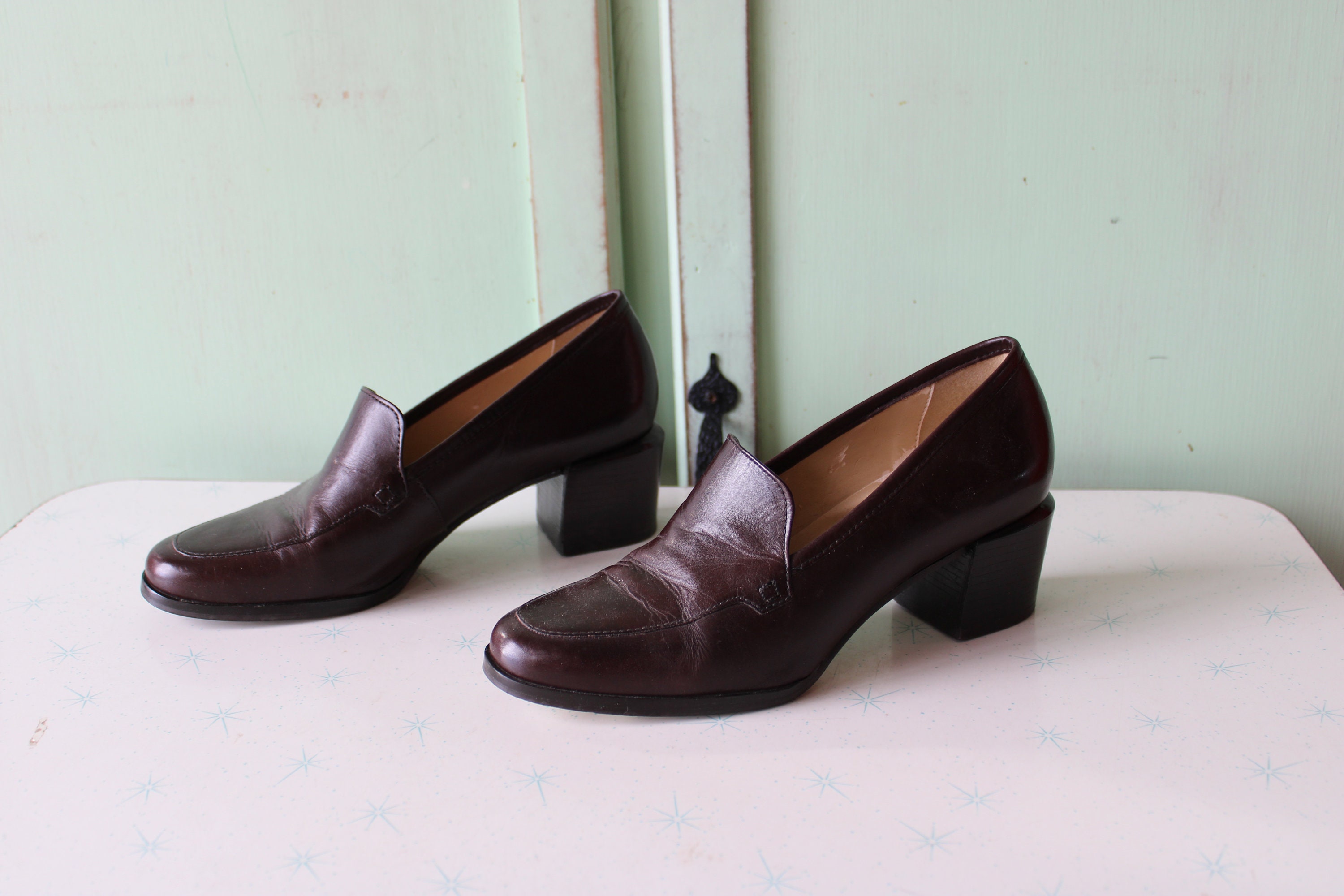 90年代ヴィンテージ NINE WEST ブラウンレザーローファーヒール 