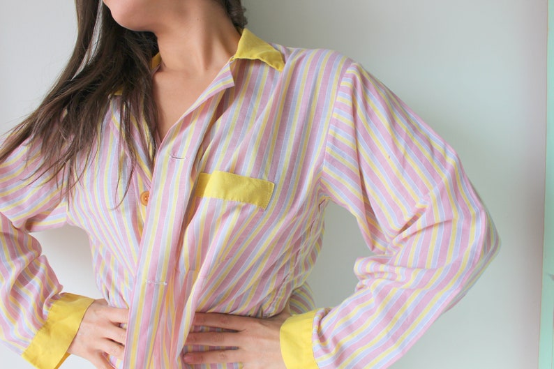 fun colorful archdale retro rad striped medium bright 1980s SAVED BY the BELL Geometric Hipster Button Down....unisex 1980s urban