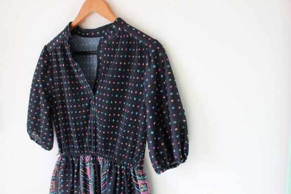 80s Black RAINBOW Confetti Dress..size small wome… - image 5