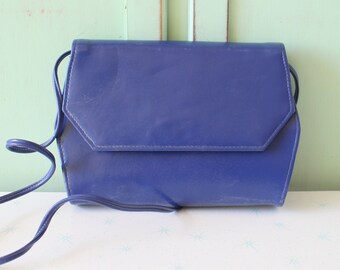 80s Blue Vinyl Shoulder Bag: Retro Clutch Purse