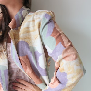 Blazer con estampado geométrico vintage: patrón de remolino moderno, talla L-XL