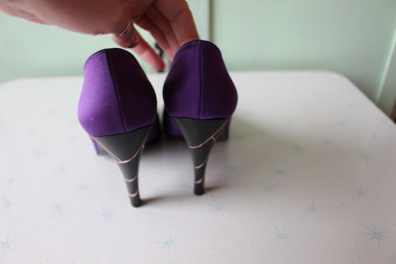 Dark Purple Satin Pointed Toe Women Shoes Crystal Strap Stiletto Prom Heel  Pump Cutouts Thin Heels