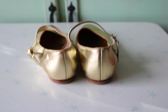 1960s Golden LEATHER Ballerina Shoes......size 5.… - image 5