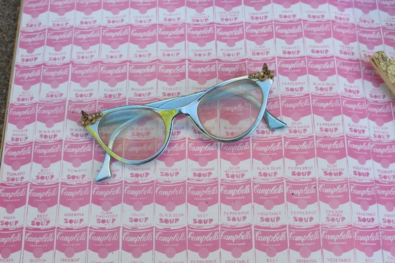 Vintage 1950s Cat Eye Glasses with Gems - image 1