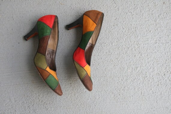 1960s PATCHWORK Heels...size 7 women...amazing. m… - image 3