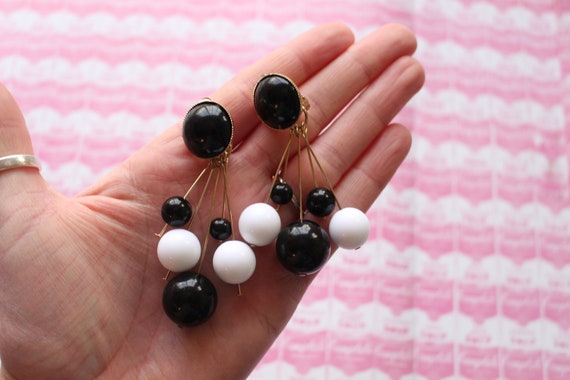 1980s BLACK and WHITE Beaded Earrings...costume. … - image 3