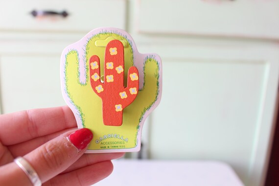 1980s Vintage CACTUS Pin BROOCH.new old stock. wo… - image 1