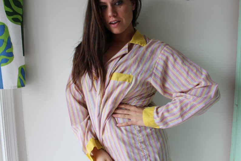 fun colorful archdale retro rad striped medium bright 1980s SAVED BY the BELL Geometric Hipster Button Down....unisex 1980s urban