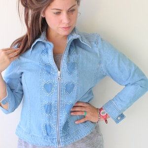 Vintage 90s Blue Jean Jacket: Heart Appliqué Denim Coat