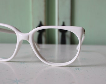 Montatura per occhiali da vista bianca vintage: stile Mod anni '80 (senza lenti)