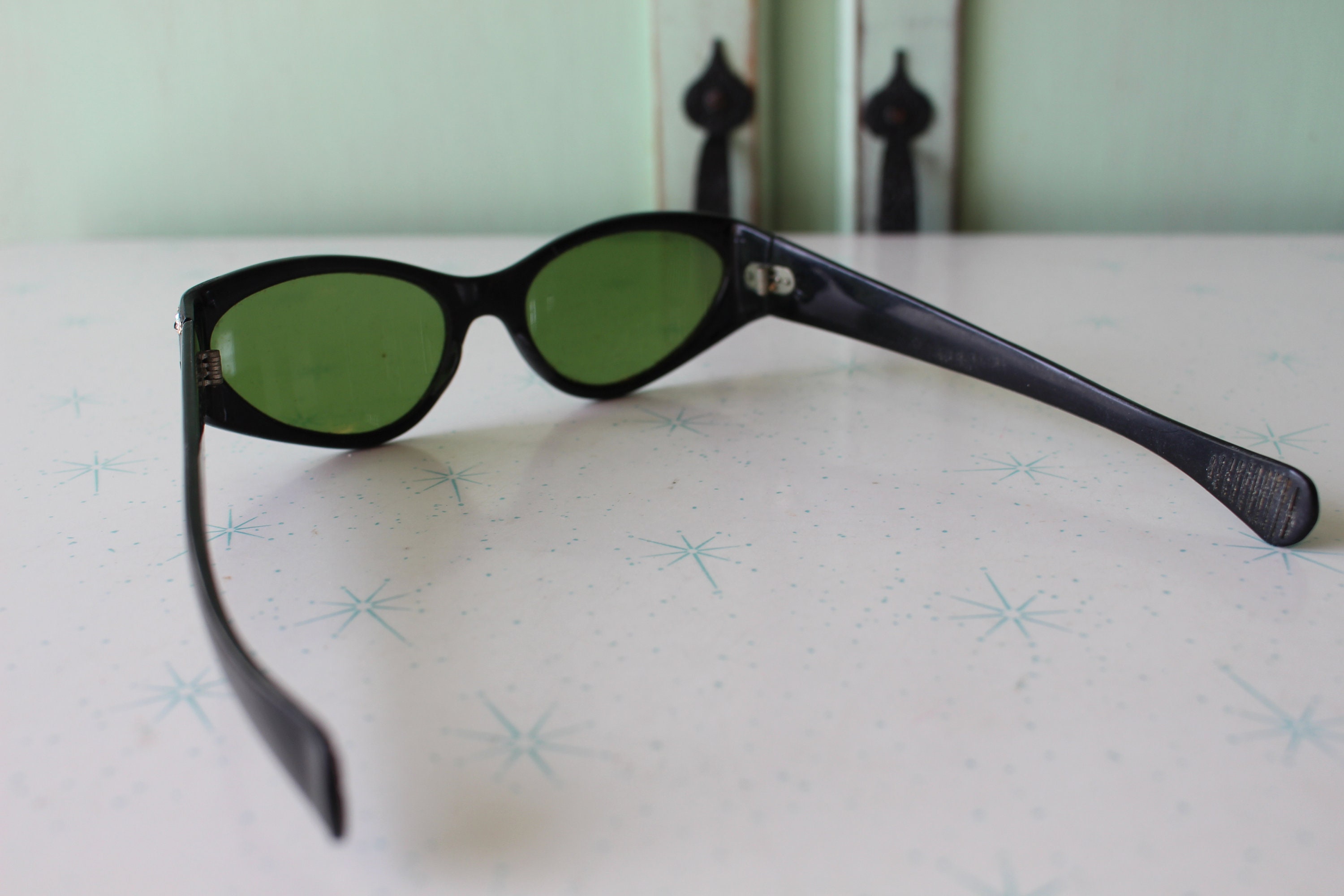 RARE 1950s Vintage Authentic French Sunglasses Winged Cat-Eye Shape Black New Vintage 1950s Italian Black Cats Eye Sunglasses with Mother  main image 2