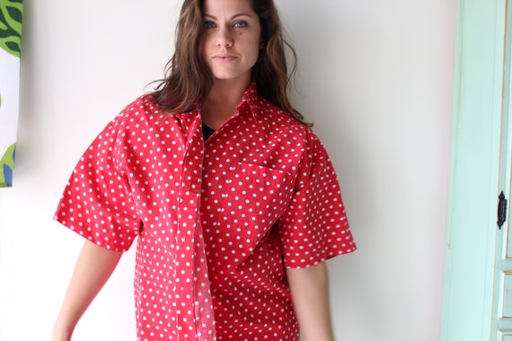 Vintage POLKA DOTS Blouse.womens. red and white. … - image 3