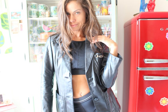 1980s BLACK LEATHER Jacket.....size small medium.… - image 6