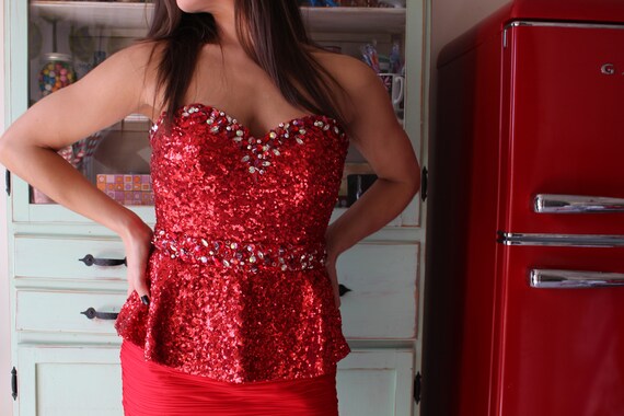 1980s Vintage RED SEQUINS Fancy Dress....size sma… - image 2