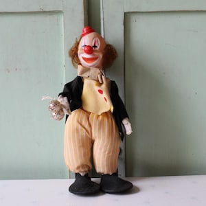 1970s Retro Clown Figurine Doll: Vintage Circus Decor