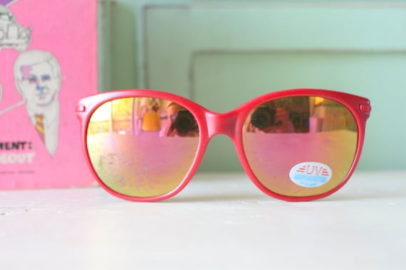 1970s 1980s Mirror RED Orange Sunglasses....big l… - image 1