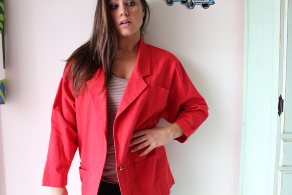 Vintage CHERRY RED Blazer Jacket....size large xl… - image 4