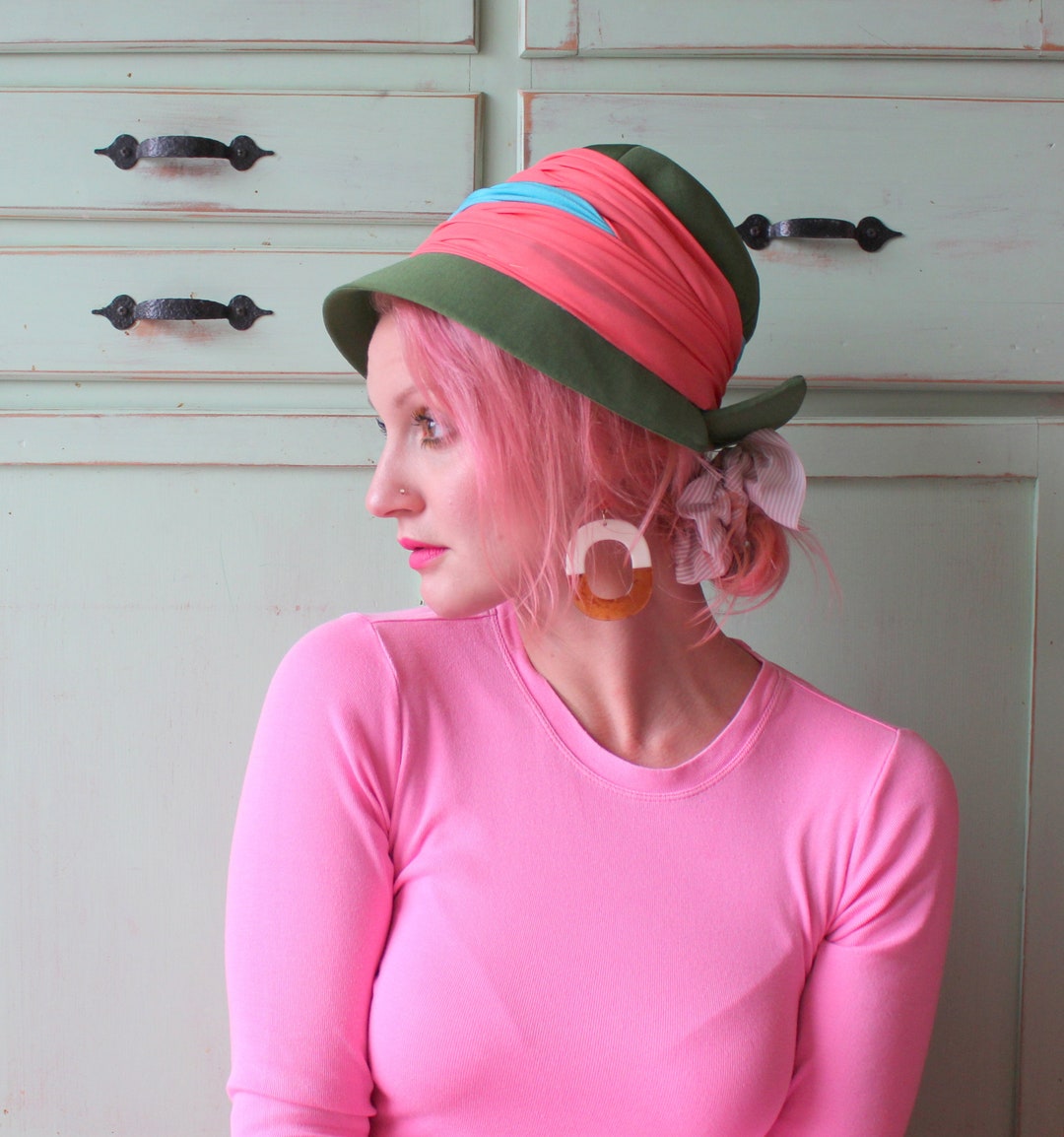 Mod Hat Vintage 1950s Mod Hat: Green & Pink Designer Church Hat - Etsy