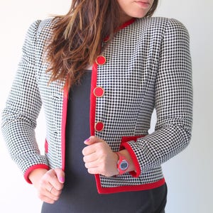 1980s CHECKERED Crop Cardigan...size small to medium womens...kitsch. top. 80s clothing. 1990s. hipster. costume. glam. nautical. preppy