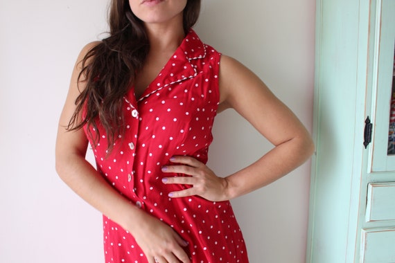 1980s RED Polka Dot Dress....size medium large. m… - image 6