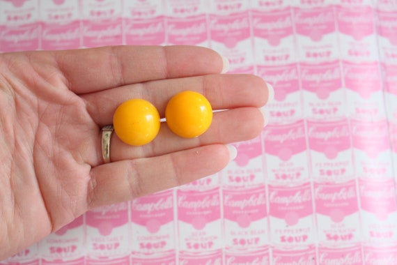 1980s YELLOW Stud Earrings....button. mustard. co… - image 1