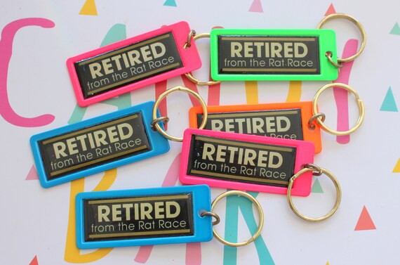 Vintage 1980s Neon Keychain: Retired from the Rat Race Gag Gift