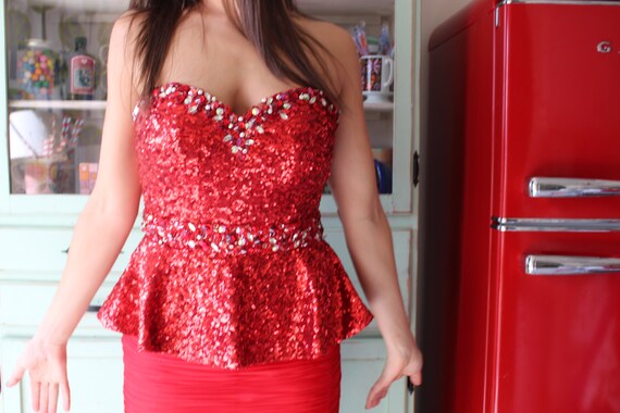 1980s Vintage RED SEQUINS Fancy Dress....size sma… - image 4