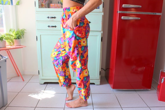 1980s Vintage Floral Hawaiian Pants...rainbow. hi… - image 4