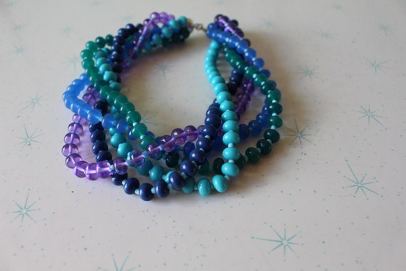 1980s Vintage BEADED NECKLACE....purple. blue ret… - image 2