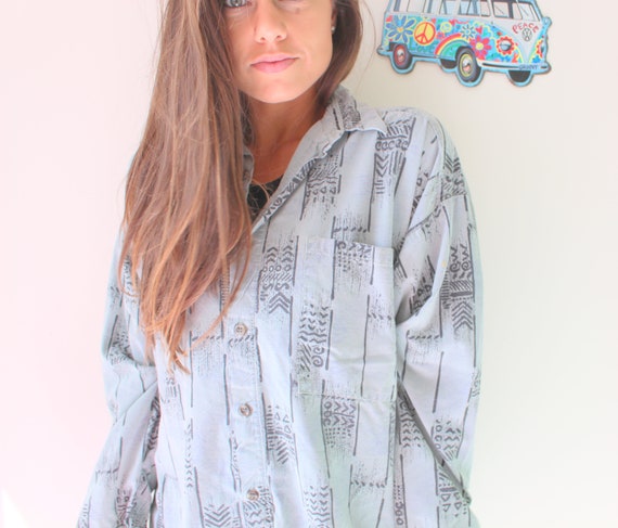 1980s Unisex Rad Geometric Hipster Button Down...… - image 1