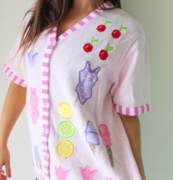 Vintage FRUIT Sweater...size large womens...cotton