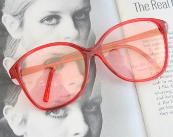 Vintage Red MOD Mid Century NOS Eyewear Glasses..new old stock. classic. groovy. twiggy. mod. retro glasses. librarian. secretary. woodstock