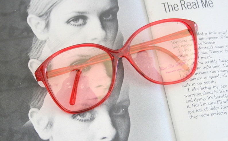 Vintage Red MOD Mid Century NOS Eyewear Glasses..new old stock. classic. groovy. twiggy. mod. retro glasses. librarian. secretary. woodstock image 1