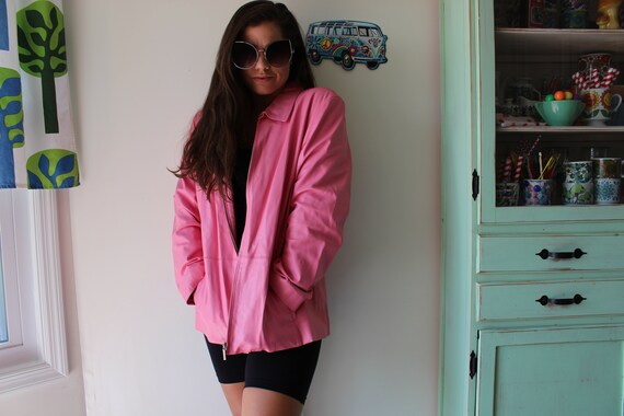 Vintage PINK LEATHER Jacket..... hipster. retro. … - image 2