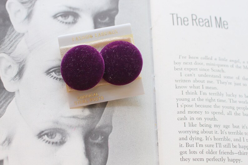 80s glam new old stock 1980s earrings sexy rock geometric pierced ears punk 1980s NOS Purple Stud Earrings....costume