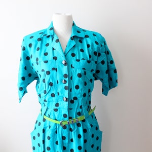 1980s Teal Polka Dot Dress with Pockets (M-L)
