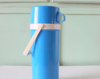 Vintage Tall Blue Thermos: 1970s Retro Kitchen Decor
