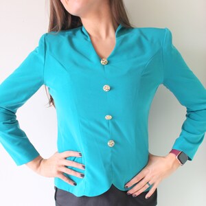 Camicetta vintage color verde acqua: top in seta anni &#39;80 con bottoni dorati (taglia piccola/media)