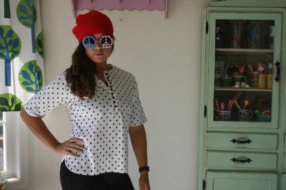 Vintage Silky Polka Dot Blouse: Black and White M… - image 4